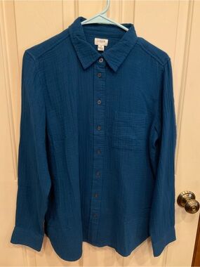 J. Crew Deep Sapphire Blue Gauze Button-Up